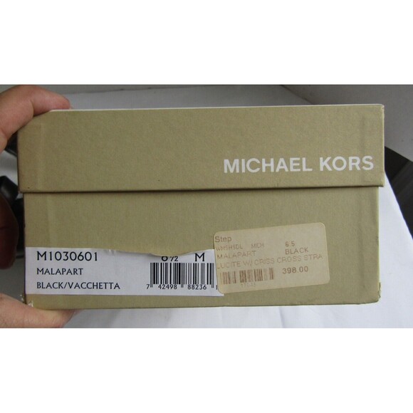 Michael Kors Heels Black Leather Straps Lucite Sandals w/box Retail $398 Sz 6.5 - Picture 11 of 12